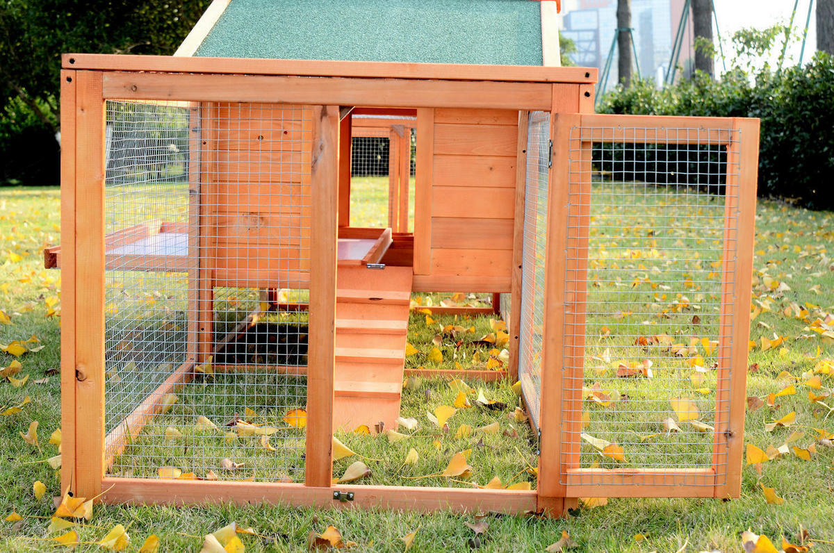 PawHut Kaninchenstall braun Holz B/H/L: ca. 68x87x310 cm Kaninchenstall - braun/grün (310,00/68,00/87,00cm) - PawHut