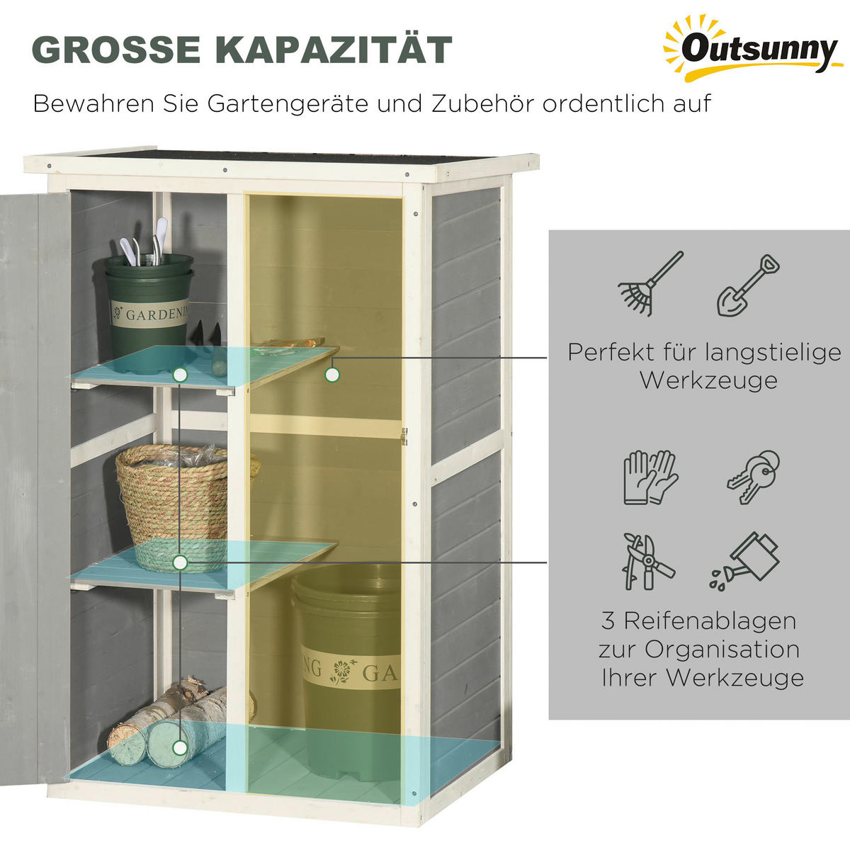 Outsunny Gartenhaus weiß B/H/L: ca. 56x115x75 cm Gartenhaus - weiß/schwarz (75,00/56,00/115,00cm) - Outsunny