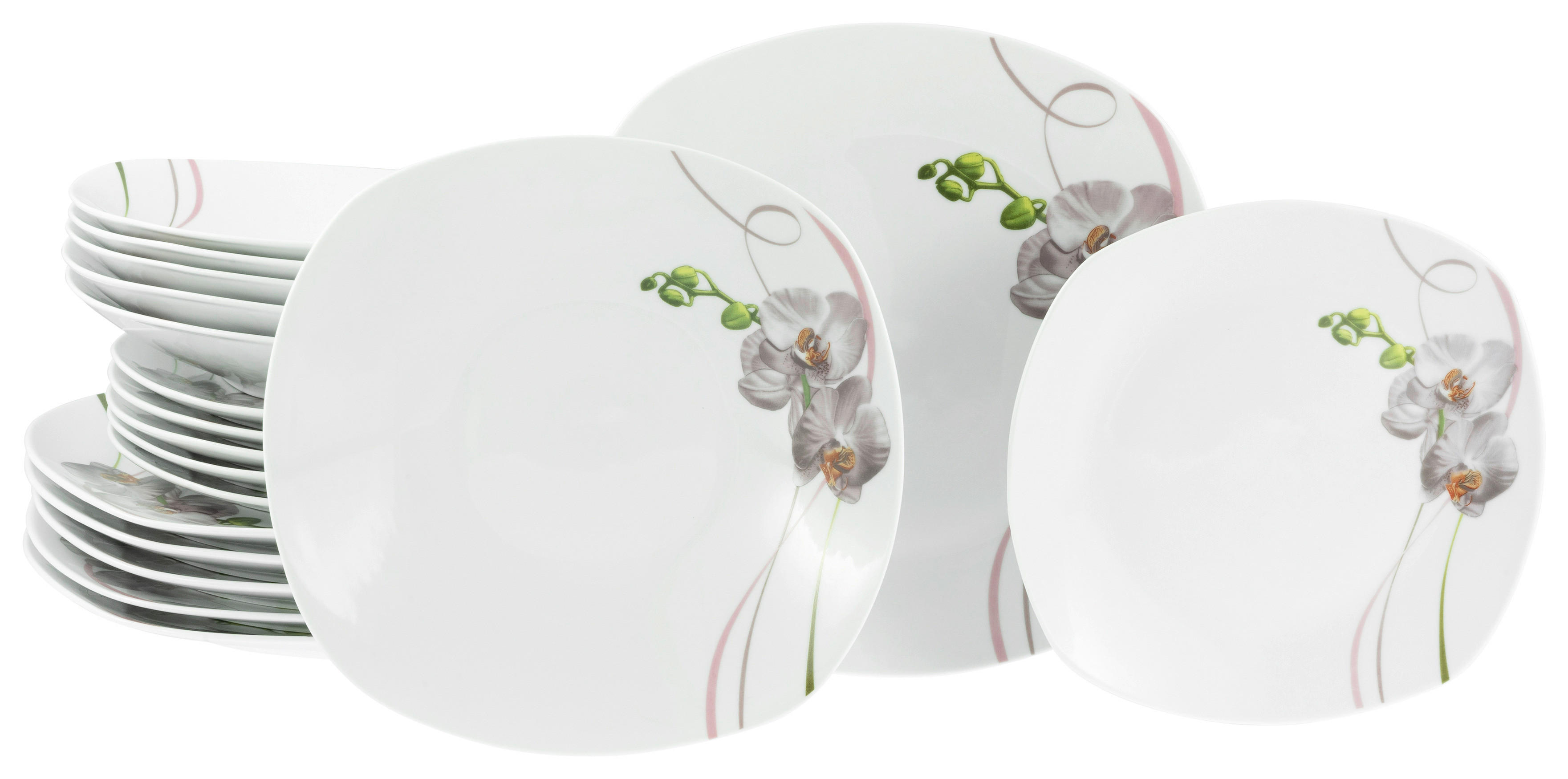 CreaTable Tellerset Square Orchidee weiß Porzellan Square Orchidee - weiß/mauve - CreaTable