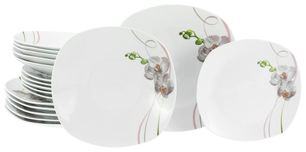 CreaTable Tellerset Square Orchidee weiß Porzellan Square Orchidee - weiß/mauve - CreaTable
