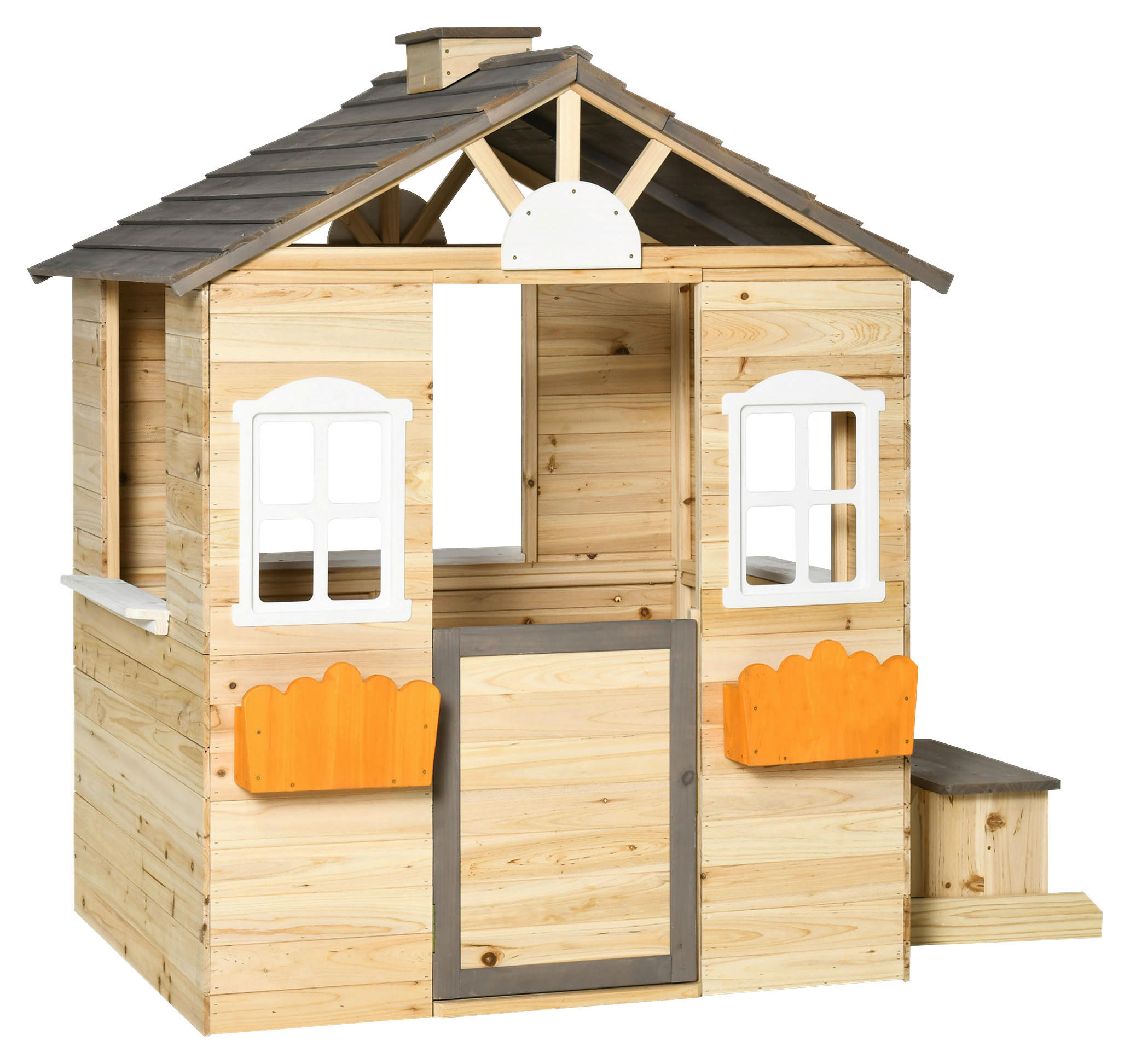 Outsunny Outdoor-Spielzeug grau B/H/L: ca. 94x113x134,5 cm Kinderspielhaus - weiß/natur (134,50/94,00/113,00cm) - Outsunny