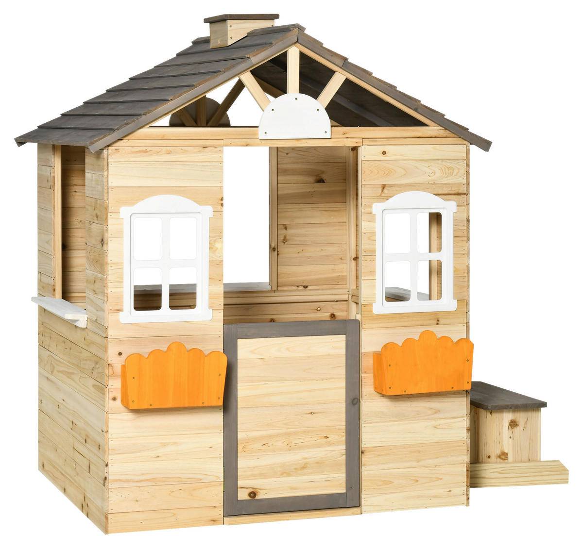 Outsunny Outdoor-Spielzeug grau B/H/L: ca. 94x113x134,5 cm Kinderspielhaus - weiß/natur (134,50/94,00/113,00cm) - Outsunny