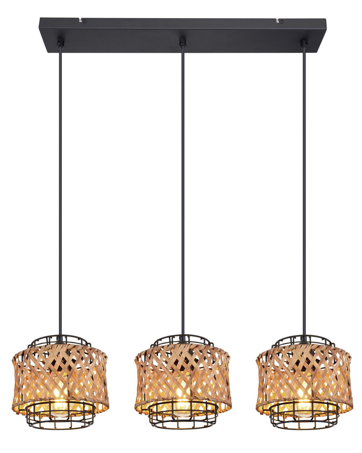 GLOBO Pendelleuchte GINA 15668-3H schwarz Metall Bambus B/H/T: ca. 65x120x17 cm GINA - schwarz (65,00/120,00/17,00cm) - GLOBO
