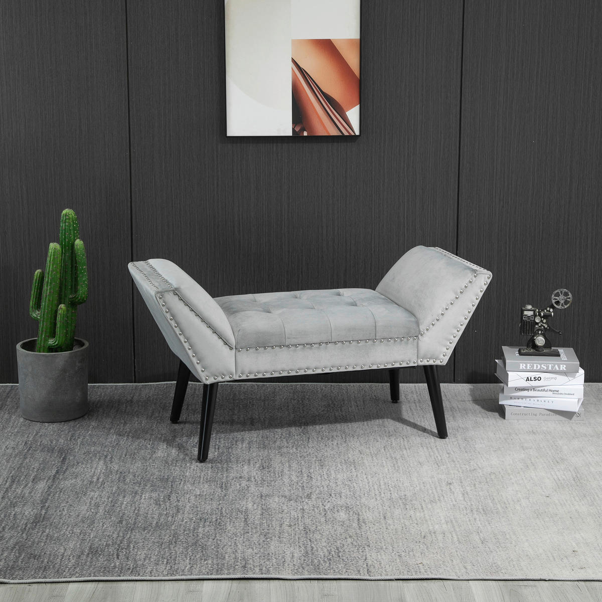 Polsterbank 839-009 hellgrau B/H/T: ca. 114x56x46 cm 839-009 - hellgrau/schwarz (114,00/56,00/46,00cm) - HOMCOM