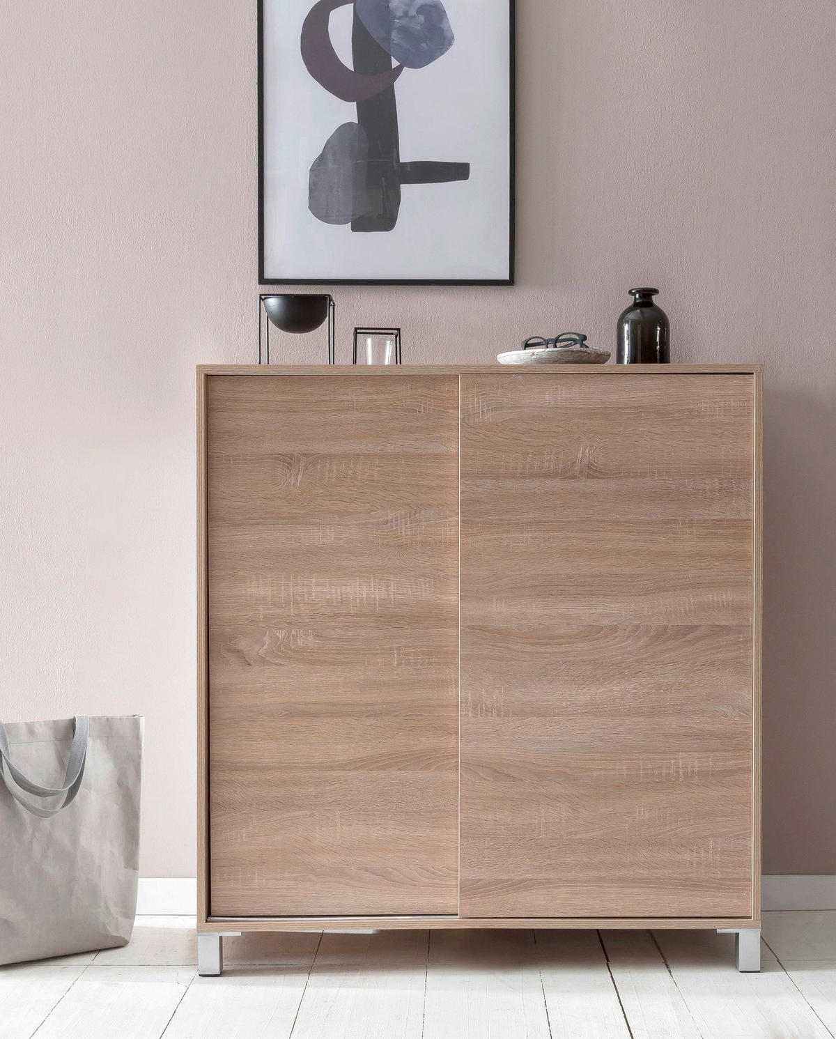 Schuhschrank Eiche Sonoma Nachbildung B/H/T: ca. 100x108x37,5 cm Schuhschrank - Eiche (100,00/108,00/37,50cm) - Wohnling