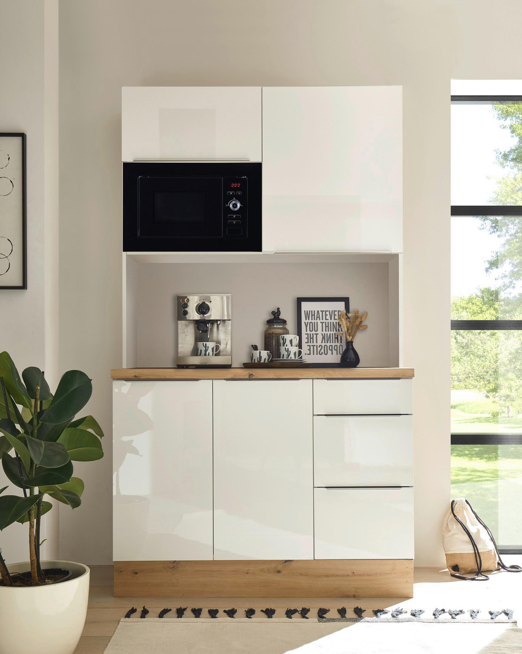 Respekta Küchenbuffet Marleen weiß Hochglanz B/H/T: ca. 120x211x60 cm Marleen - Eiche/weiß (120,00/211,00/60,00cm) - Respekta