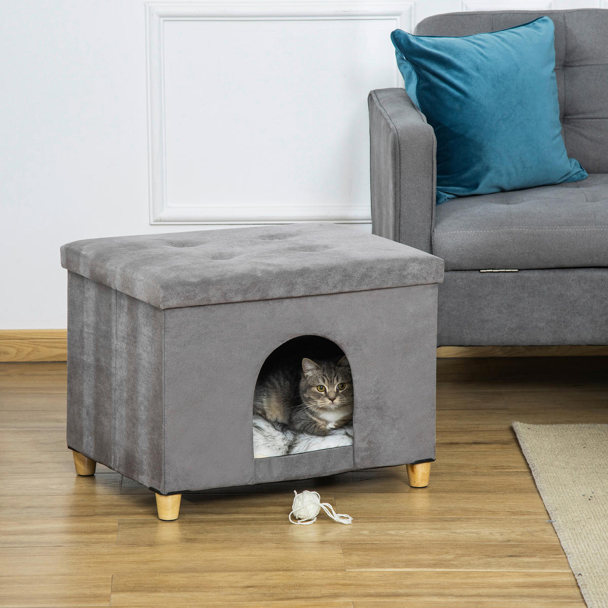 PawHut Katzenhaus grau Polyester B/H/L: ca. 45x44,5x60 cm Katzenhaus - grau (60,00/45,00/44,50cm) - PawHut
