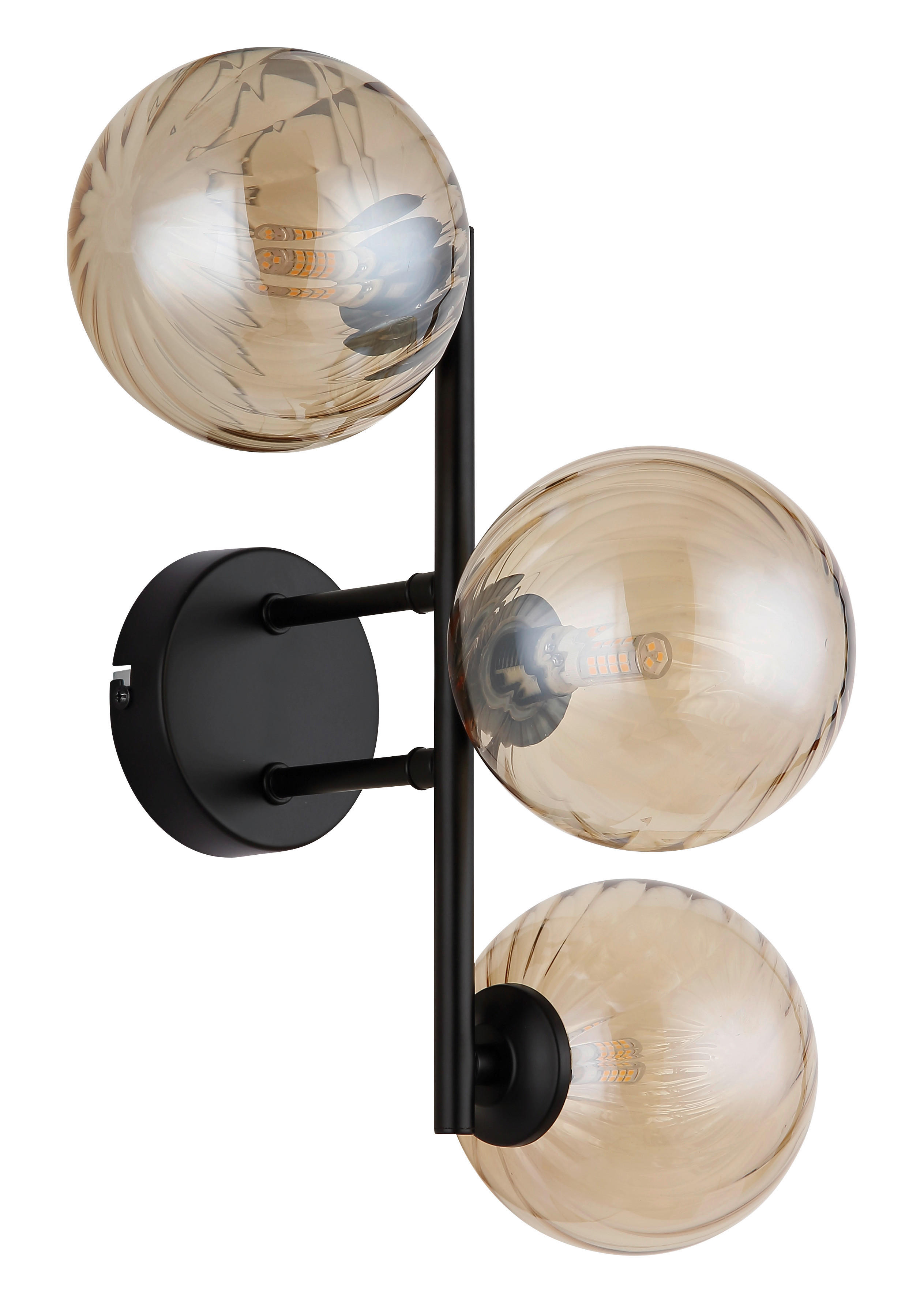 GLOBO LED-Wandleuchte amber schwarz Metall Glas B/H/T: ca. 28x25x36 cm 3 Brennstellen CONOR - schwarz/amber (28,00/25,00/36,00cm) - GLOBO