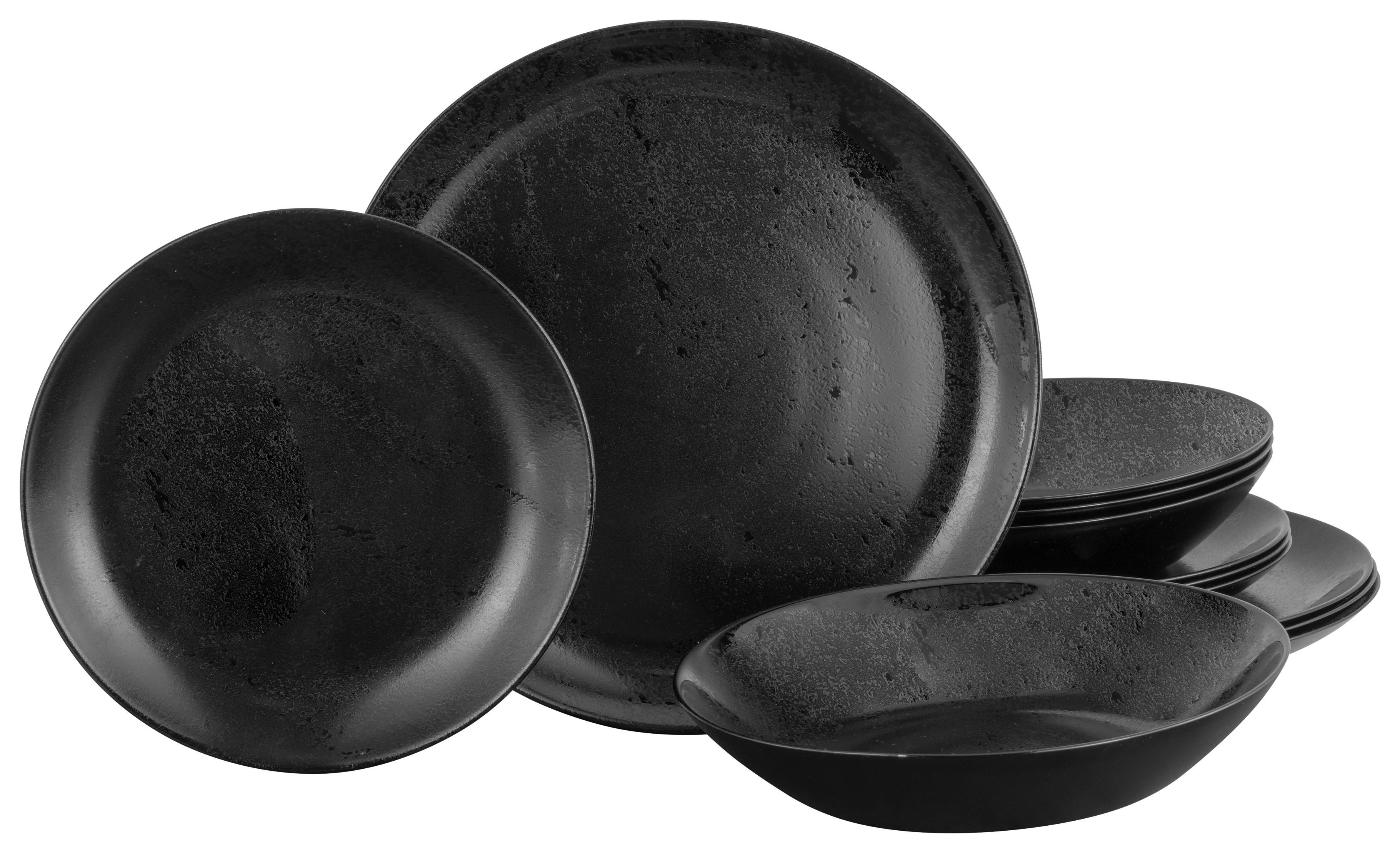 CreaTable Tafelservice Diana schwarz Glas 12 tlg. Diana - schwarz - CreaTable