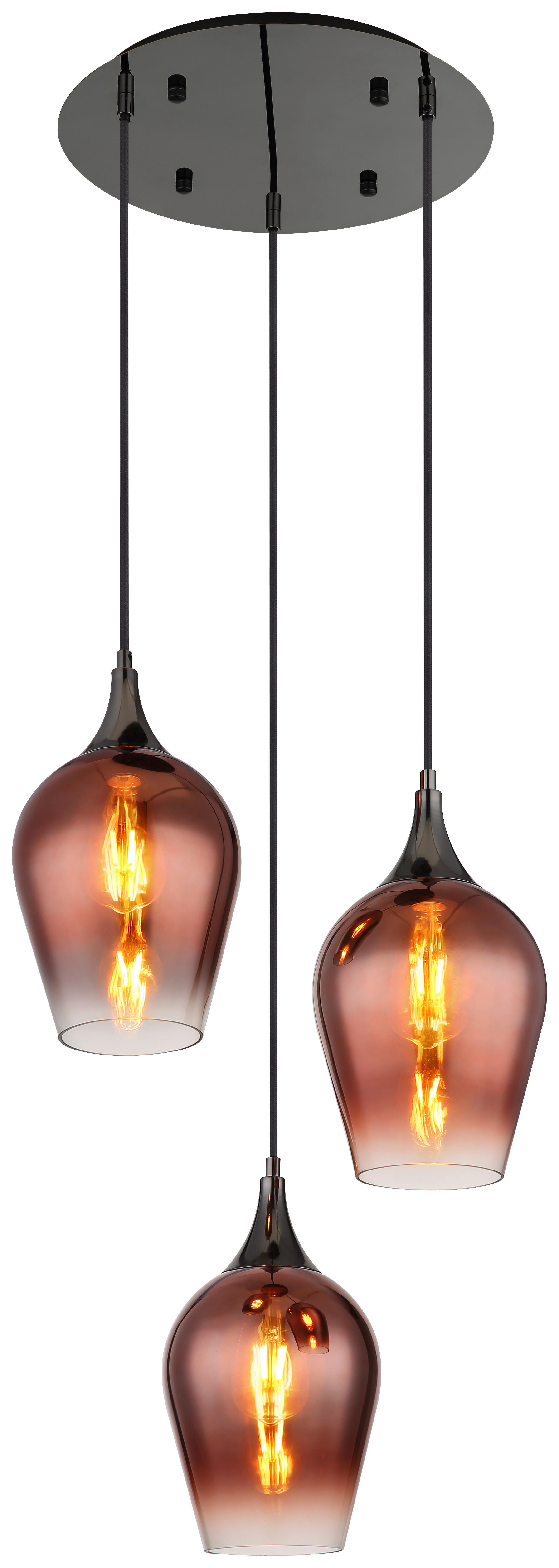 GLOBO Pendelleuchte Chrom schwarz rot Glas Metall H/D: ca. 120x45 cm E27 3 Brennstellen LAVUS - rot/schwarz (45,00/120,00cm) - GLOBO