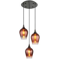 GLOBO Pendelleuchte Chrom schwarz rot Glas Metall H/D: ca. 120x45 cm E27 3 Brennstellen LAVUS - rot/schwarz (45,00/120,00cm) - GLOBO