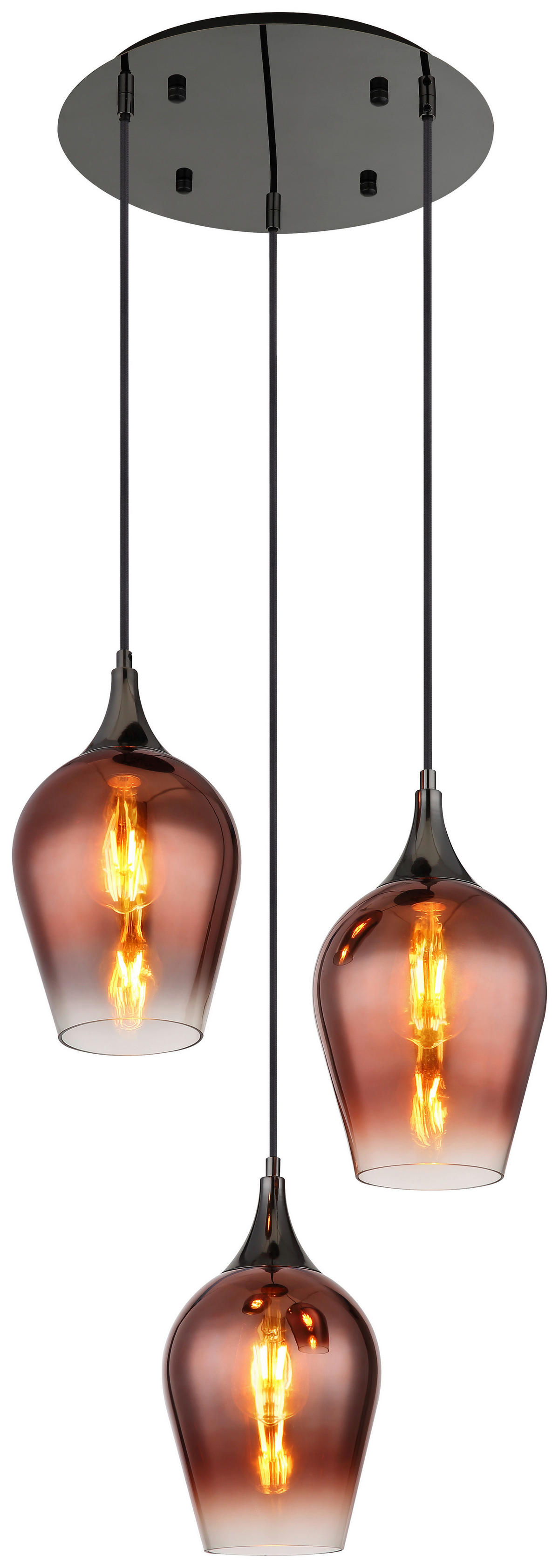 GLOBO Pendelleuchte Chrom schwarz rot Glas Metall H/D: ca. 120x45 cm E27 3 Brennstellen LAVUS - rot/schwarz (45,00/120,00cm) - GLOBO