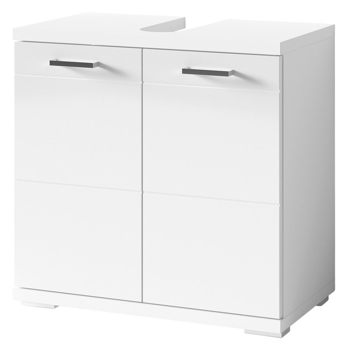 Waschbeckenunterschrank NEBRASKA weiß weiß Lack Hochglanz silber B/H/T: ca. 60x59x31,5 cm NEBRASKA - weiß/silber (60,00/59,00/31,50cm) - byLIVING