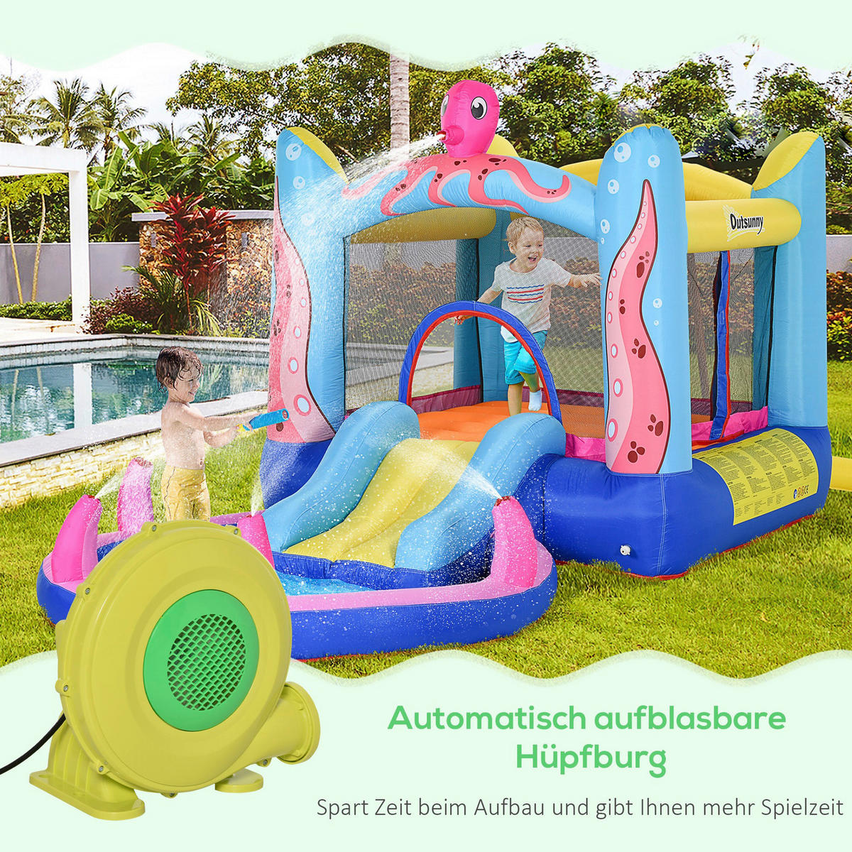 Outsunny Luftpumpe leichter Transport gelb Kunststoff B/H/L: ca. 26x34x35 cm Luftpumpe 342-029V90 - gelb/grün (35,00/26,00/34,00cm) - Outsunny
