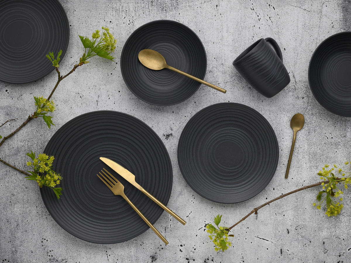 CreaTable Kombiservice Lava Stone schwarz Steinzeug 24 tlg. Lava Stone - schwarz - CreaTable