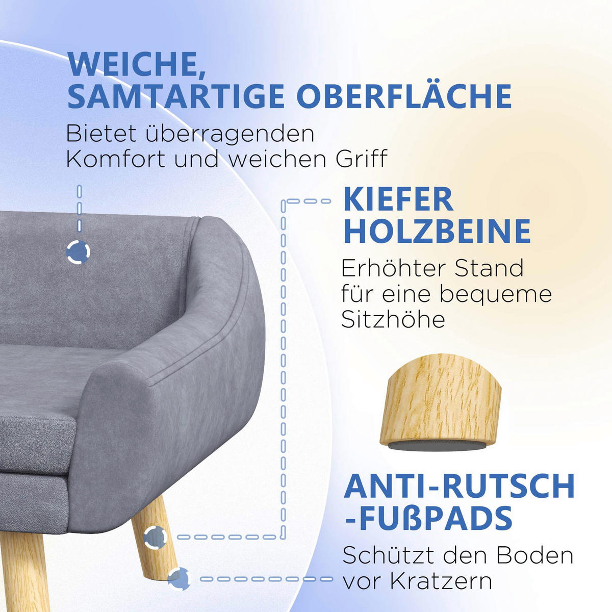 PawHut Hunde-Zubehör grau Polypropylen B/H/L: ca. 58,5x102x42,5 cm Hundesofa - grau (42,50/58,50/102,00cm) - PawHut