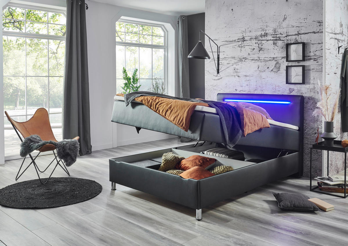 Boxbett Candela schwarz Kunstleder Candela - blau/schwarz (142,00/110,00/208,00cm)
