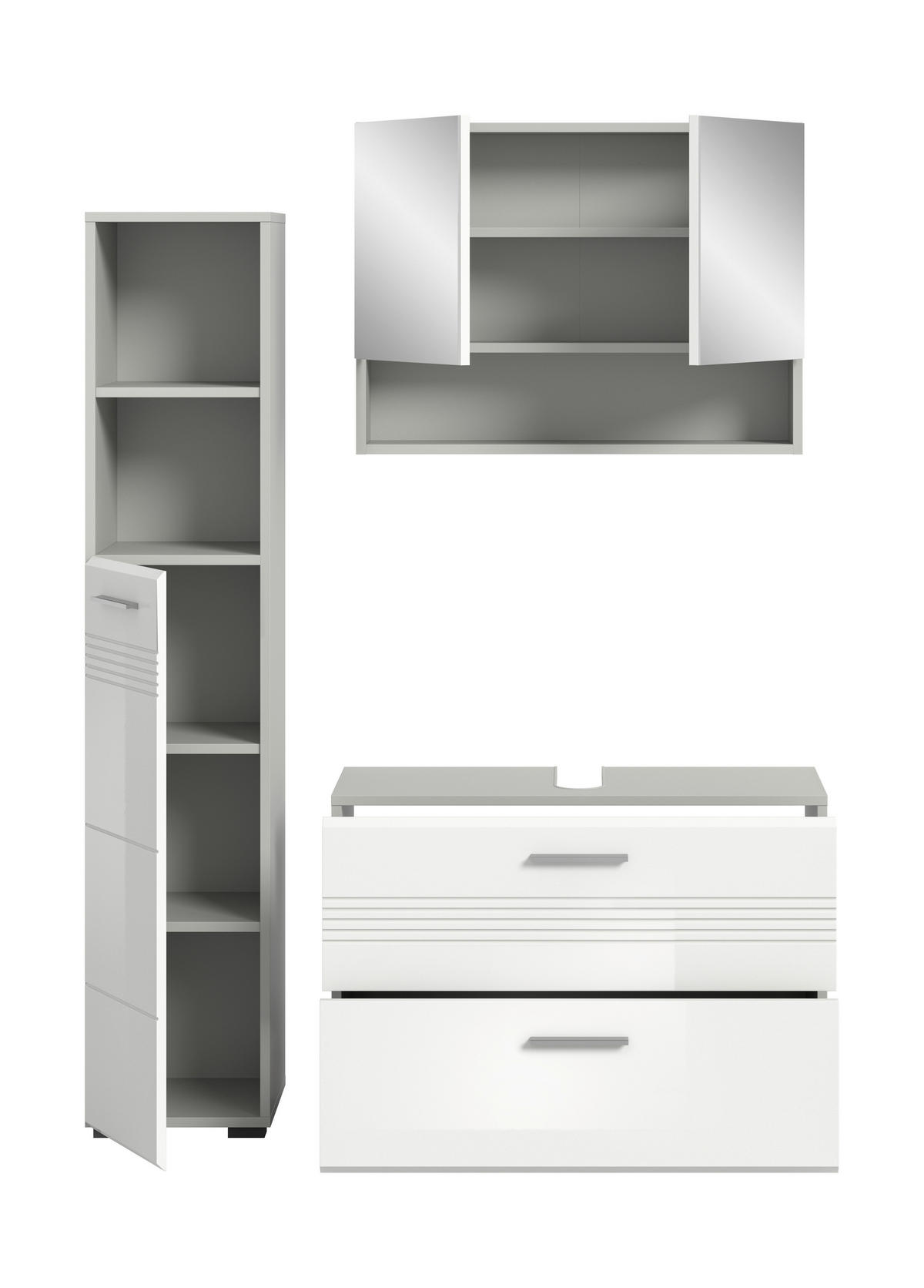 Badblock Copa hellgrau weiß Hochglanz B/H/T: ca. 125x190x32 cm Copa - hellgrau/weiß (125,00/190,00/32,00cm) - xonox.home