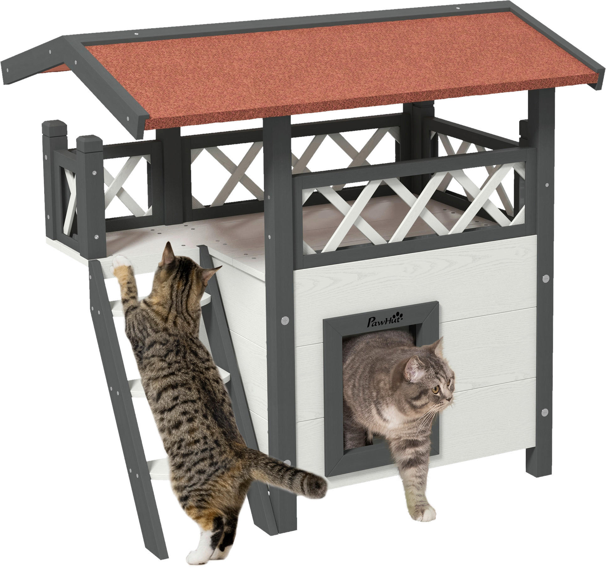 PawHut Katzen-Zubehör weiß Polypropylen B/H/L: ca. 50x77x73 cm Katzenhaus - weiß/rot (73,00/50,00/77,00cm) - PawHut