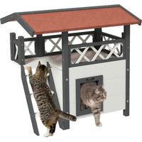 PawHut Katzen-Zubehör weiß Polypropylen B/H/L: ca. 50x77x73 cm Katzenhaus - weiß/rot (73,00/50,00/77,00cm) - PawHut
