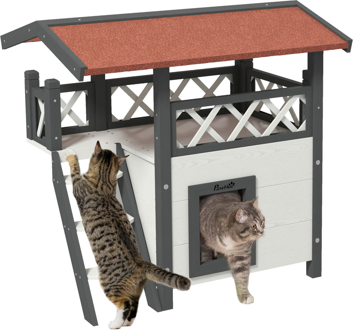 PawHut Katzen-Zubehör weiß Polypropylen B/H/L: ca. 50x77x73 cm Katzenhaus - weiß/rot (73,00/50,00/77,00cm) - PawHut