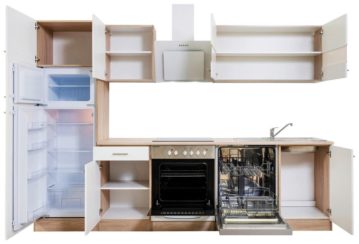 Respekta Küchenblock Economy weiß B/H/T: ca. 280x200x60 cm Economy - Eiche/weiß (280,00/200,00/60,00cm) - Respekta