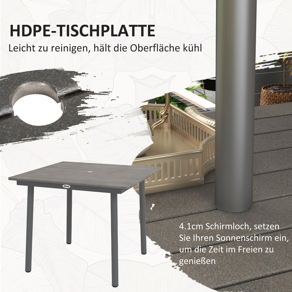 Outsunny Gartentisch dunkelgrau Aluminium B/H/L: ca. 90x75x90 cm Gartentisch - dunkelgrau (90,00/90,00/75,00cm) - Outsunny