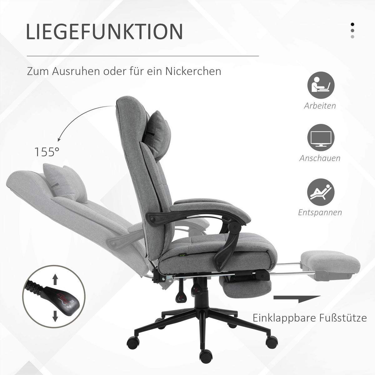 Drehstuhl 921-282GY hellgrau 921-282GY - hellgrau (66,00/116,00/70,00cm) - Vinsetto
