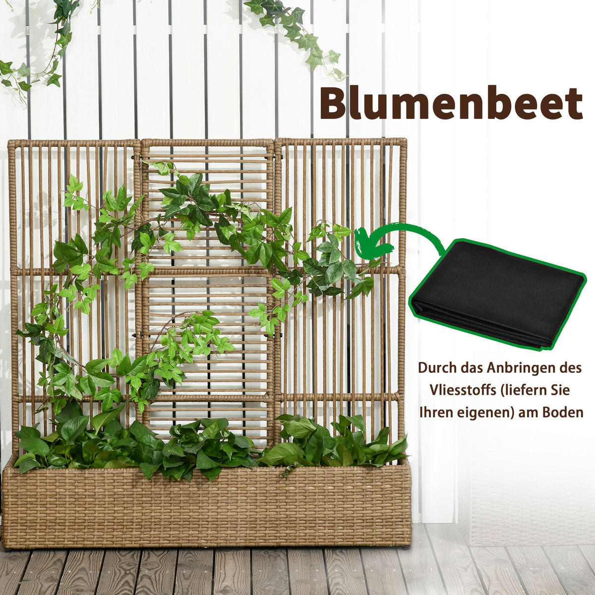Outsunny Blumenkasten sand Polyrattan B/H/L: ca. 103x29x103 cm Blumenkasten - sand (103,00/103,00/29,00cm) - Outsunny
