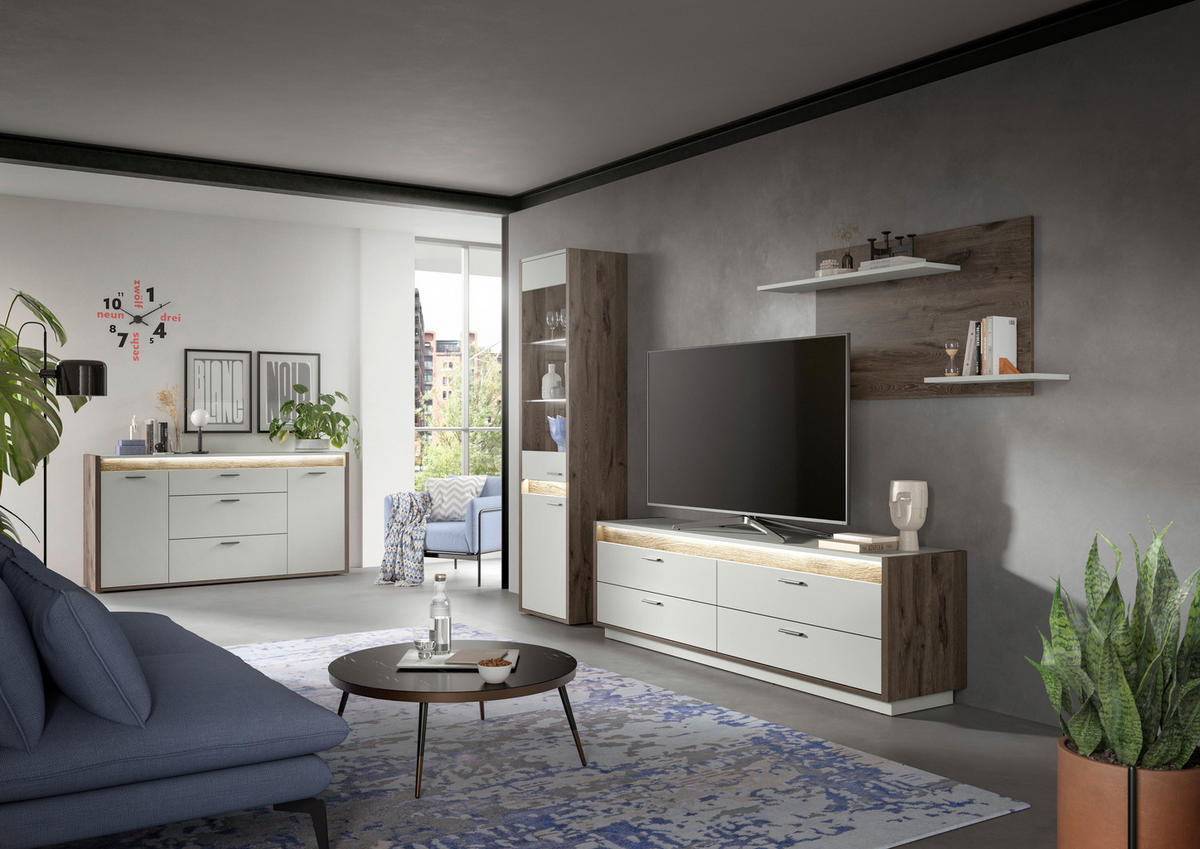 Wohnwand Falcona Nox Oak Nachbildung hellgrau B/H/T: ca. 268x198x43 cm Falcona - hellgrau (268,00/198,00/43,00cm) - xonox.home