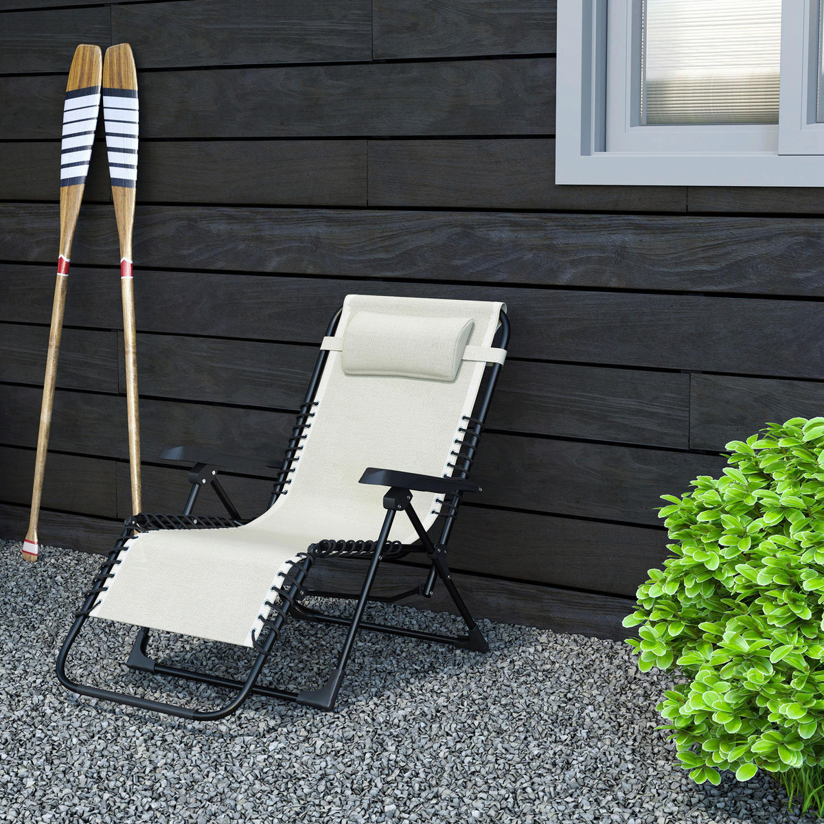 Outsunny Sonnenliege beige Netzstoff B/H/L: ca. 65x112x90 cm Sonnenliege - beige (90,00/65,00/112,00cm) - Outsunny