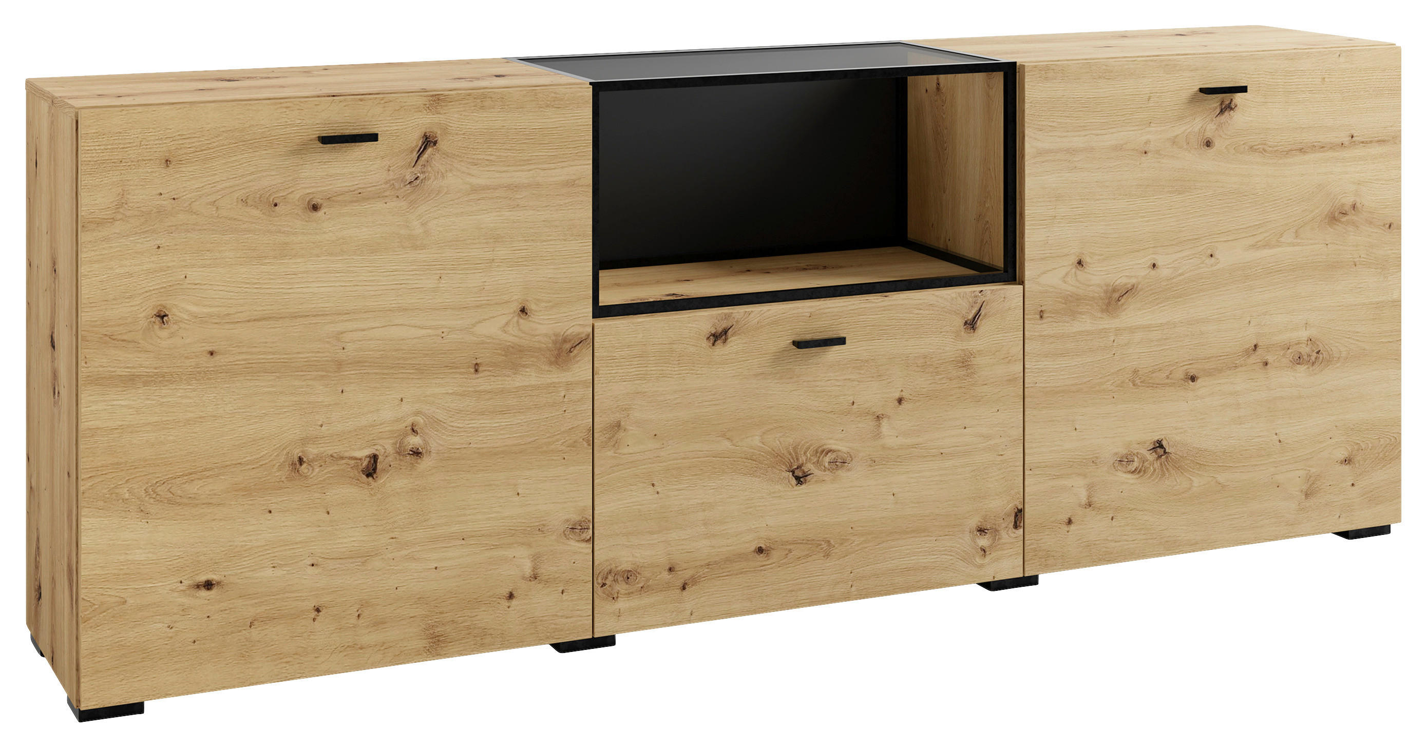 Sideboard FRAME Eiche schwarz B/H/T: ca. 200x75,5x37,5 cm FRAME - Eiche/schwarz (200,00/75,50/37,50cm) - byLIVING