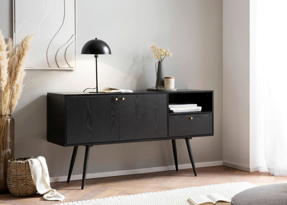 Sideboard schwarz B/H/T: ca. 140x75x40 cm Sideboard - schwarz (140,00/75,00/40,00cm) - Wohnling