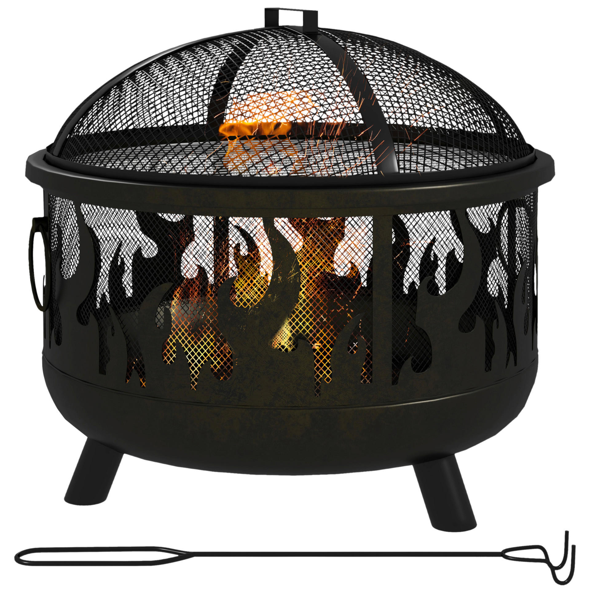 Outsunny Feuerschale schwarz Metall B/H/L: ca. 61x55x61 cm Feuerschale - schwarz (61,00/61,00/55,00cm) - Outsunny