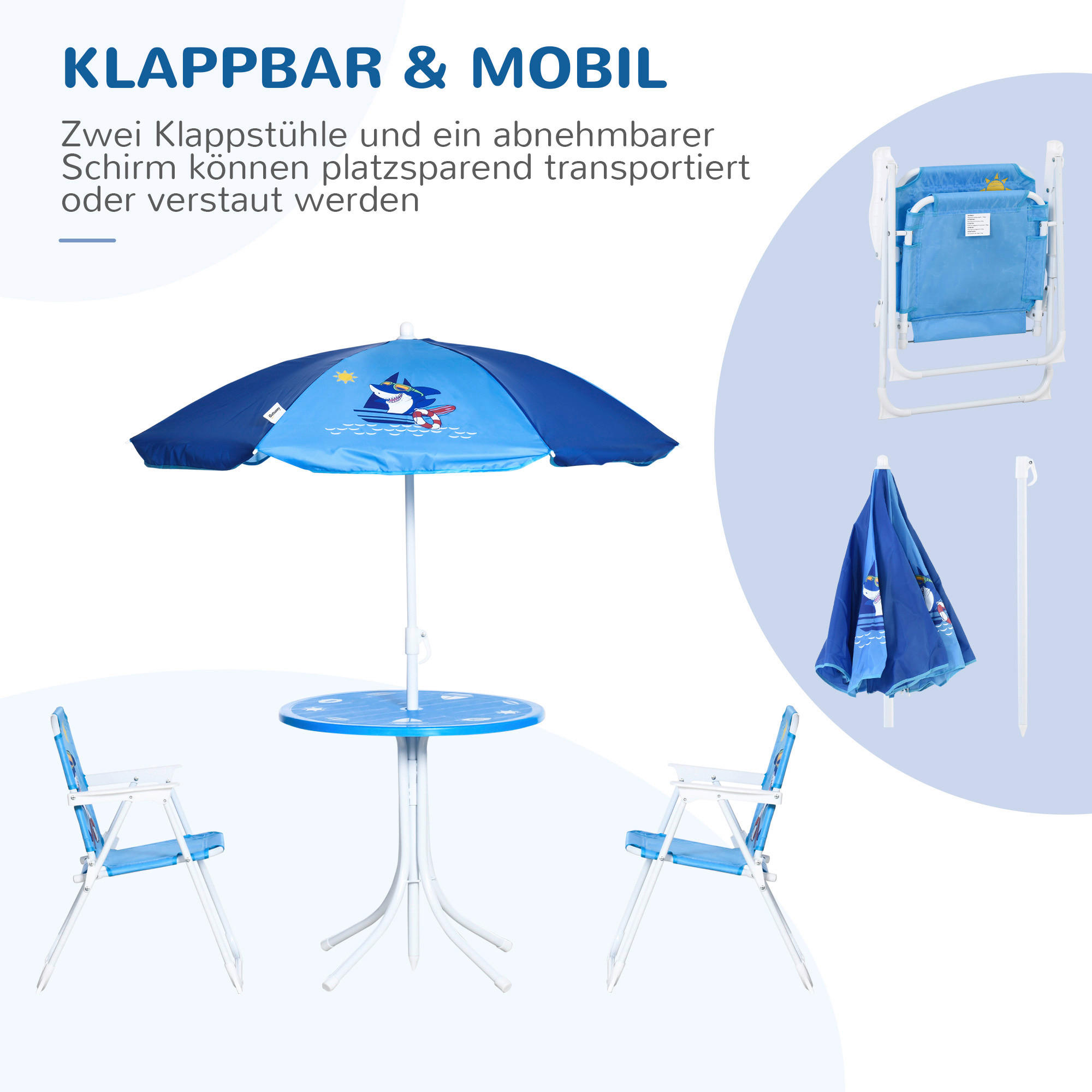 Outsunny Sitzgruppe blau Metall B/H/L: ca. 49,5x49,5x50 cm Kindersitzgruppe - blau (50,00/49,50/49,50cm) - Outsunny