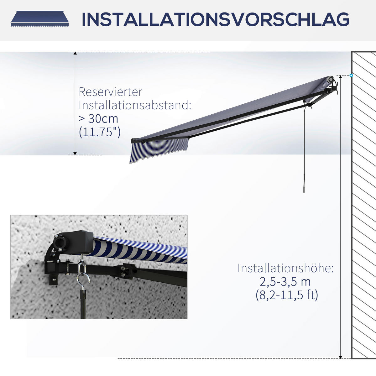 Markise blau B/H: ca. 290x350 cm Markise - blau/weiß (290,00/350,00cm) - Outsunny