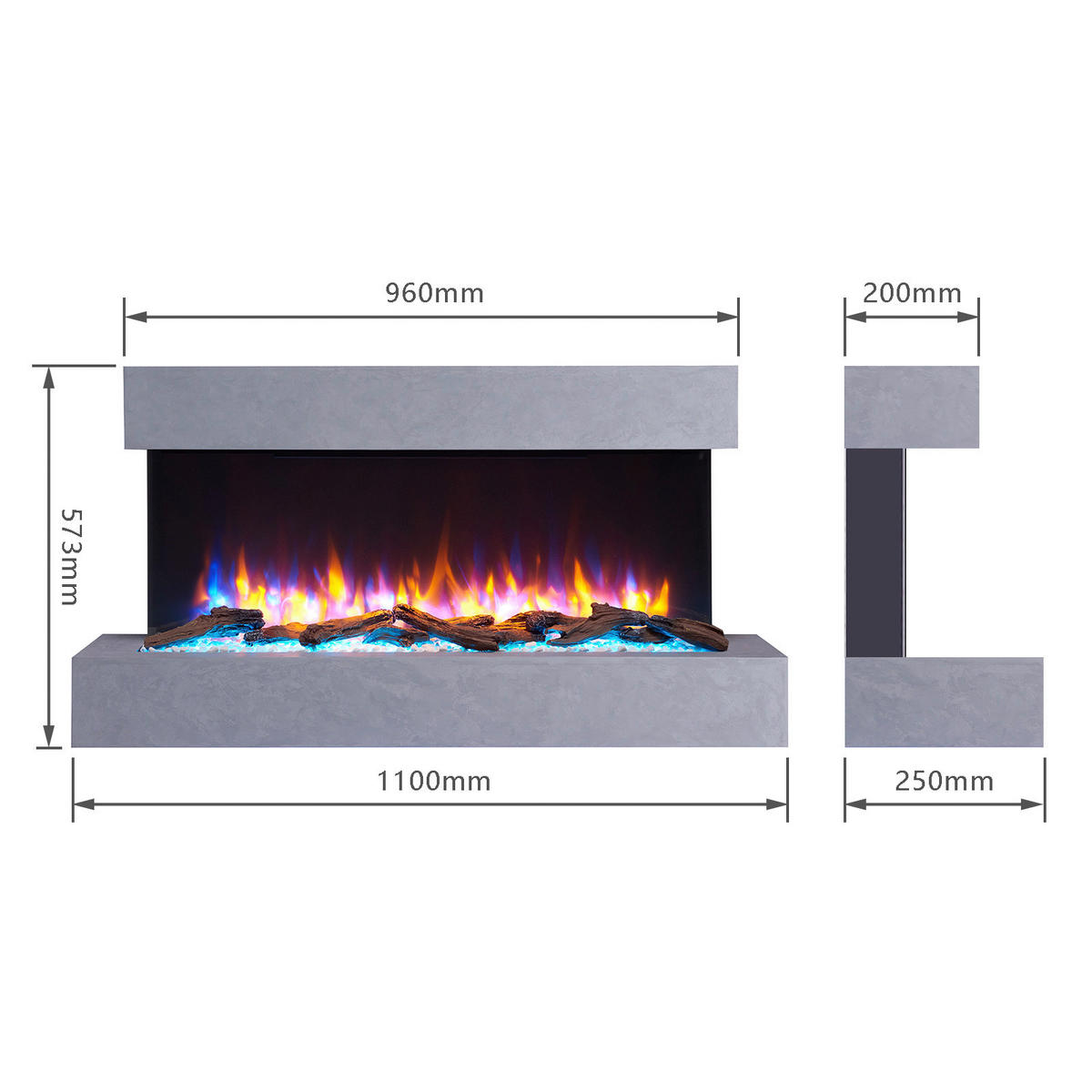 Balderia Wandkamin Ignis grau MDF B/H/T: ca. 110x57,3x25 cm ca. 2000 W Elekt.-Kamin Ignis EF197A-MT197C-CG - grau (110,00/57,30/25,00cm) - Balderia