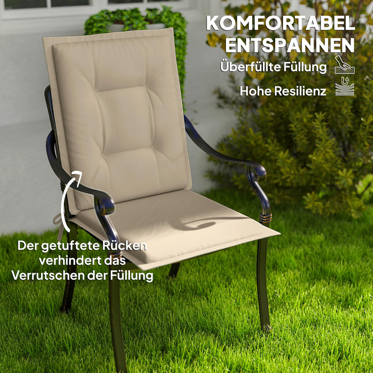 Outsunny Sitzkissen 4er Set beige Polyester B/H/L: ca. 50x5x108 cm Sitzkissen 4er Set - beige (108,00/50,00/5,00cm) - Outsunny