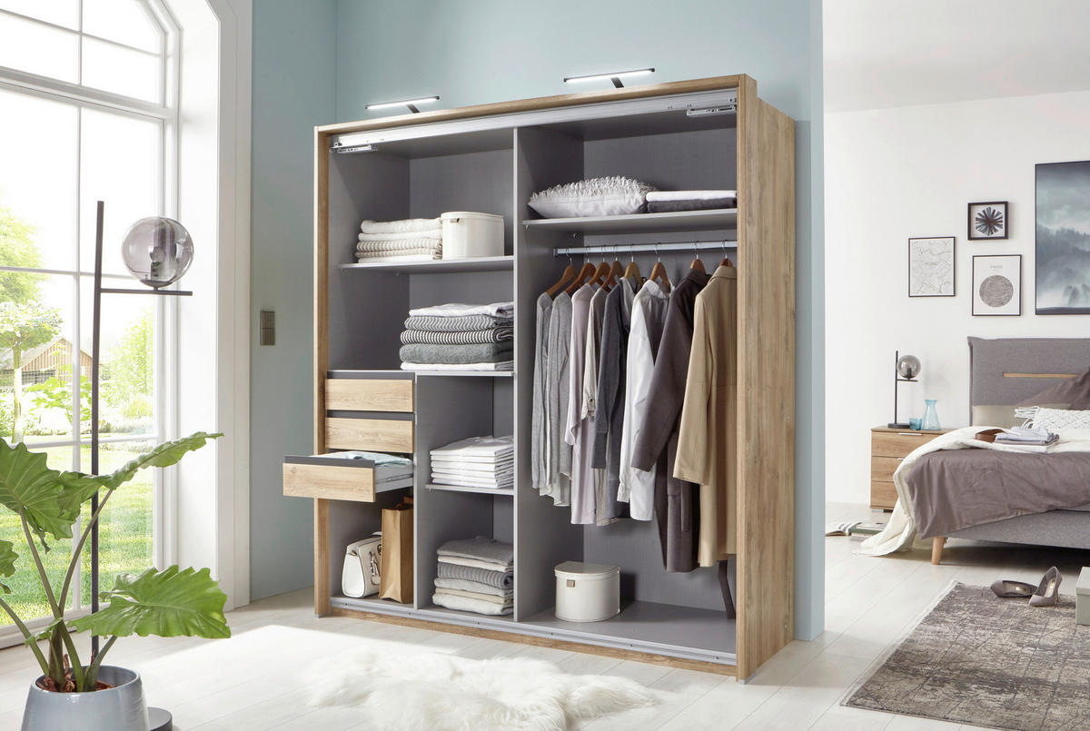 Schwebetürenschrank Oldenburg Eiche Artisan Nachbildung B/H/T: ca. 180x198x65 cm Oldenburg - Eiche/grau (180,00/198,00/65,00cm)