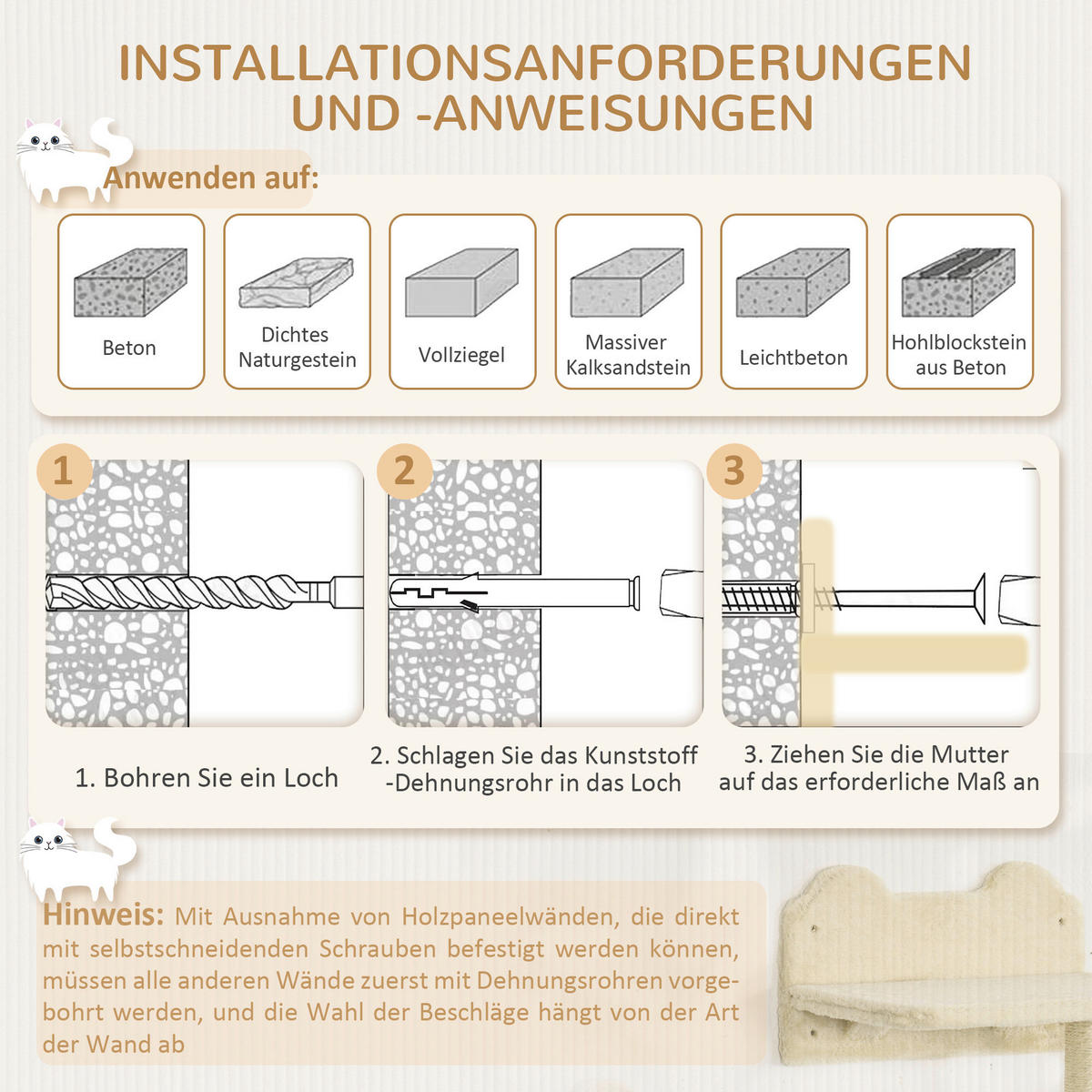 PawHut Katzen Kletterwand beige Polyester B/H/L: ca. 28x73x40 cm Katzen Kletterwand - beige (40,00/28,00/73,00cm) - PawHut