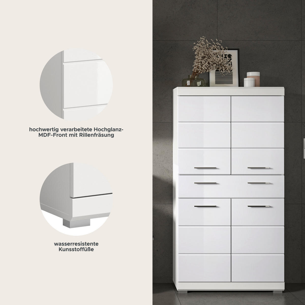 Badezimmer-Set Scout weiß weiß Hochglanz B/H/T: ca. 74x141x31 cm Scout - weiß (74,00/141,00/31,00cm) - xonox.home