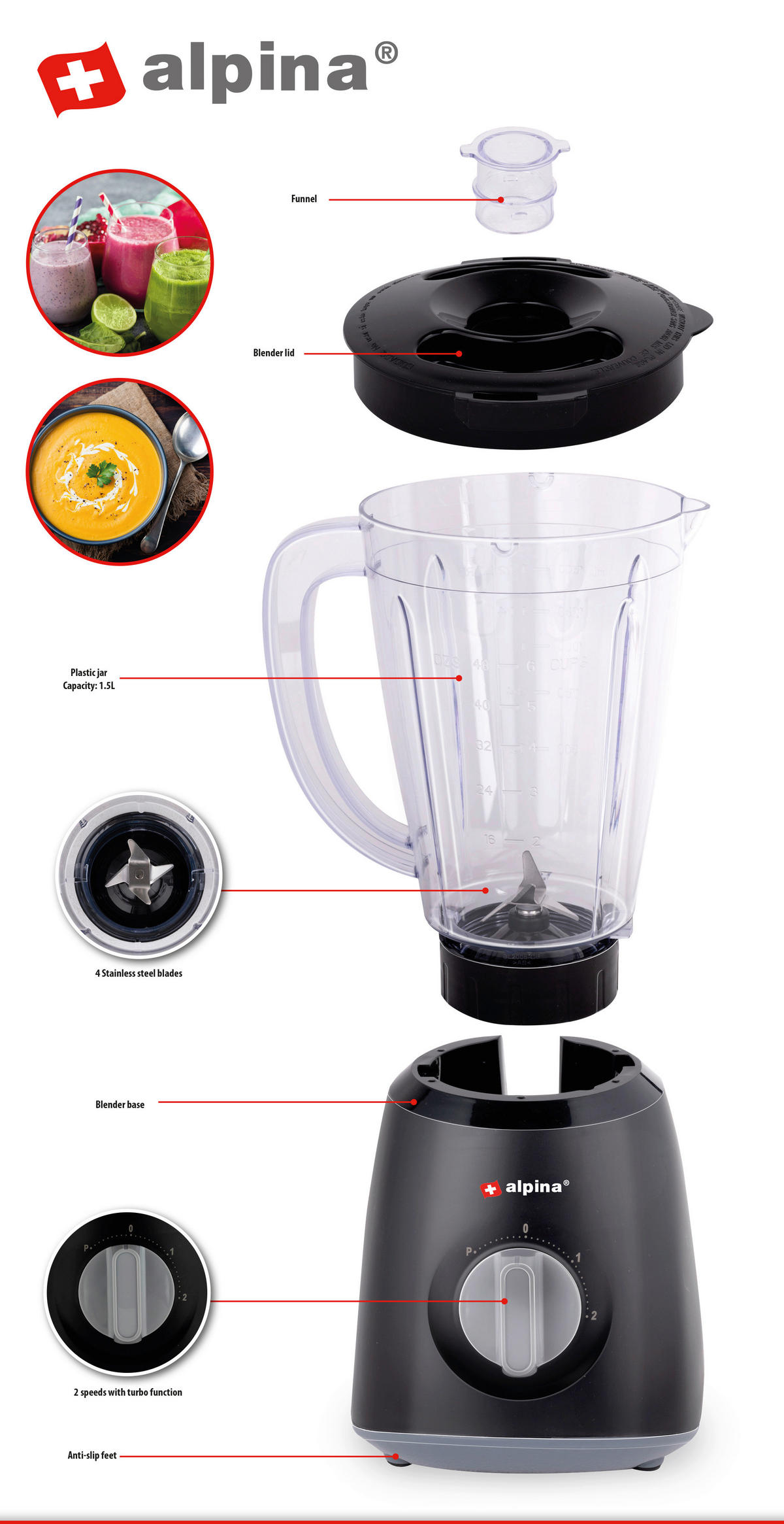 Alpina Standmixer schwarz Standmixer - schwarz - alpina