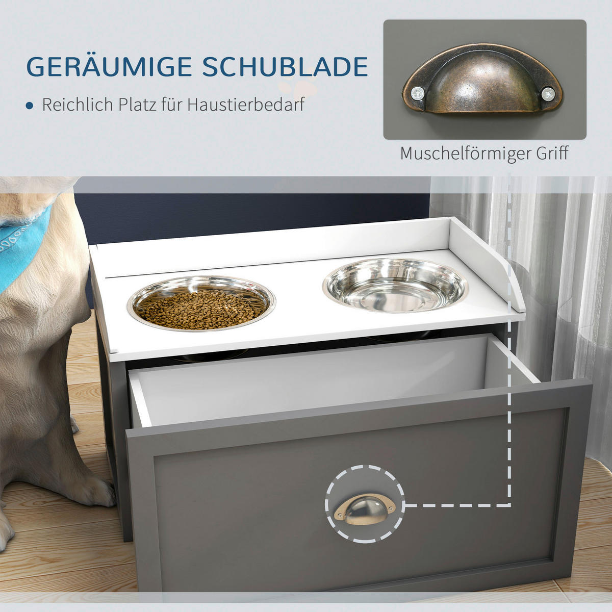 PawHut Hundenapf grau MDF B/H/L: ca. 30x36x60 cm Hundenapf - grau (60,00/30,00/36,00cm) - PawHut