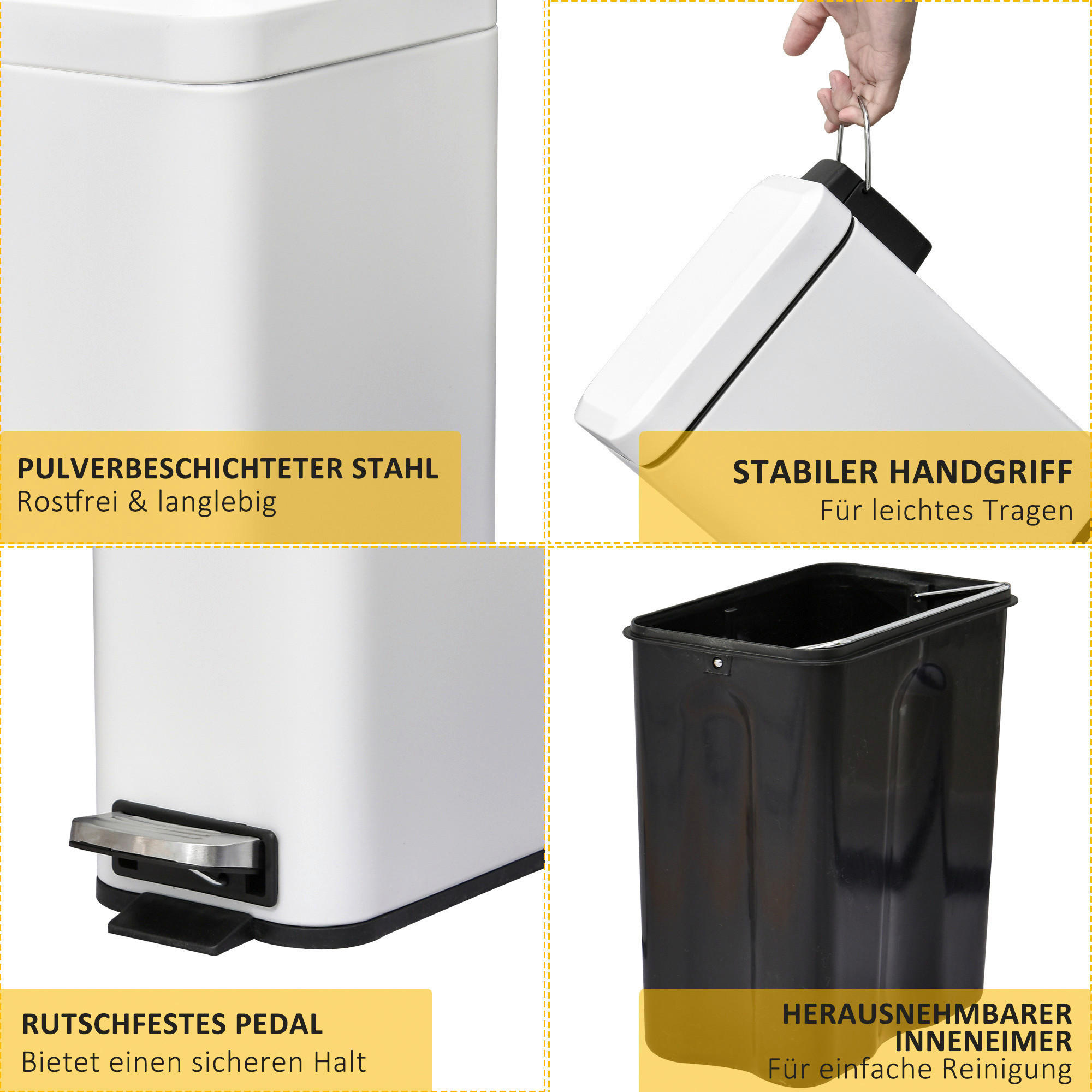 HOMCOM Mülleimer weiß B/H/L: ca. 14x29,2x32 cm Mülleimer - weiß (32,00/14,00/29,20cm) - HOMCOM