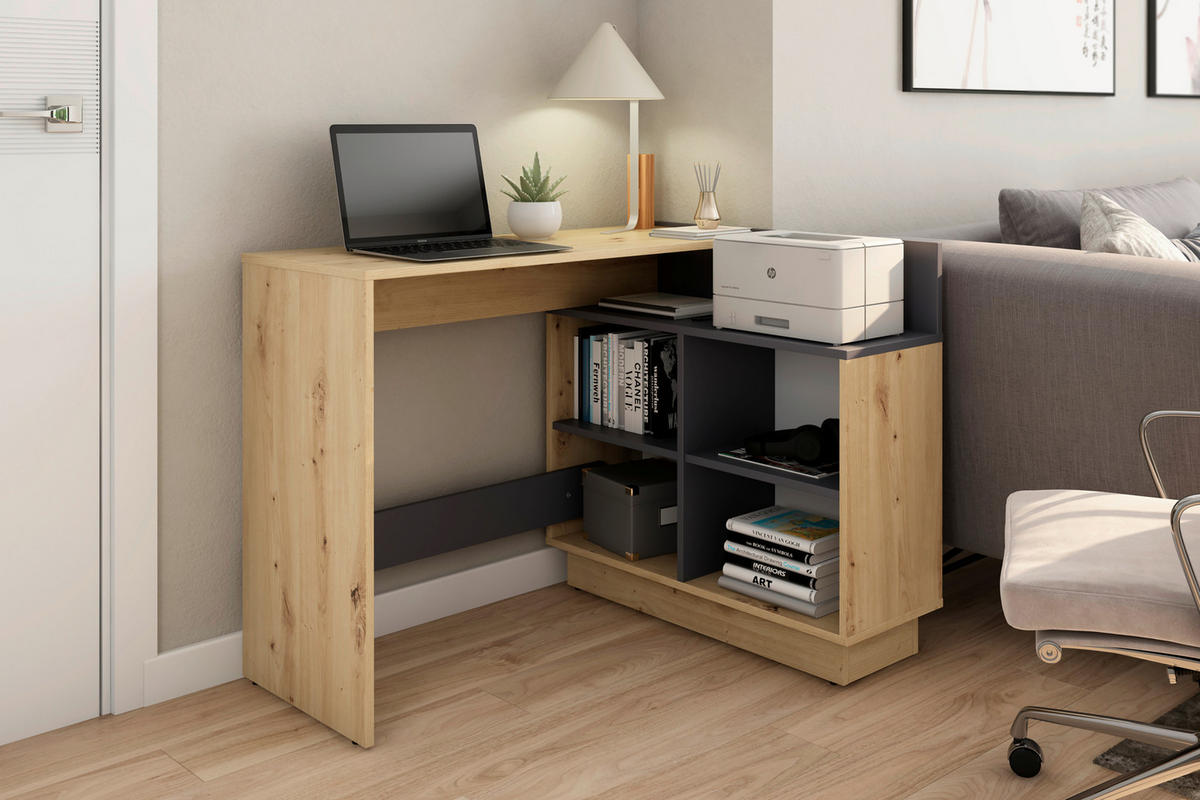 Eckschreibtisch BERNI Eiche Graphit B/H/T: ca. 102x77,5x80 cm BERNI - Eiche/Graphit (102,00/77,50/80,00cm) - byLIVING