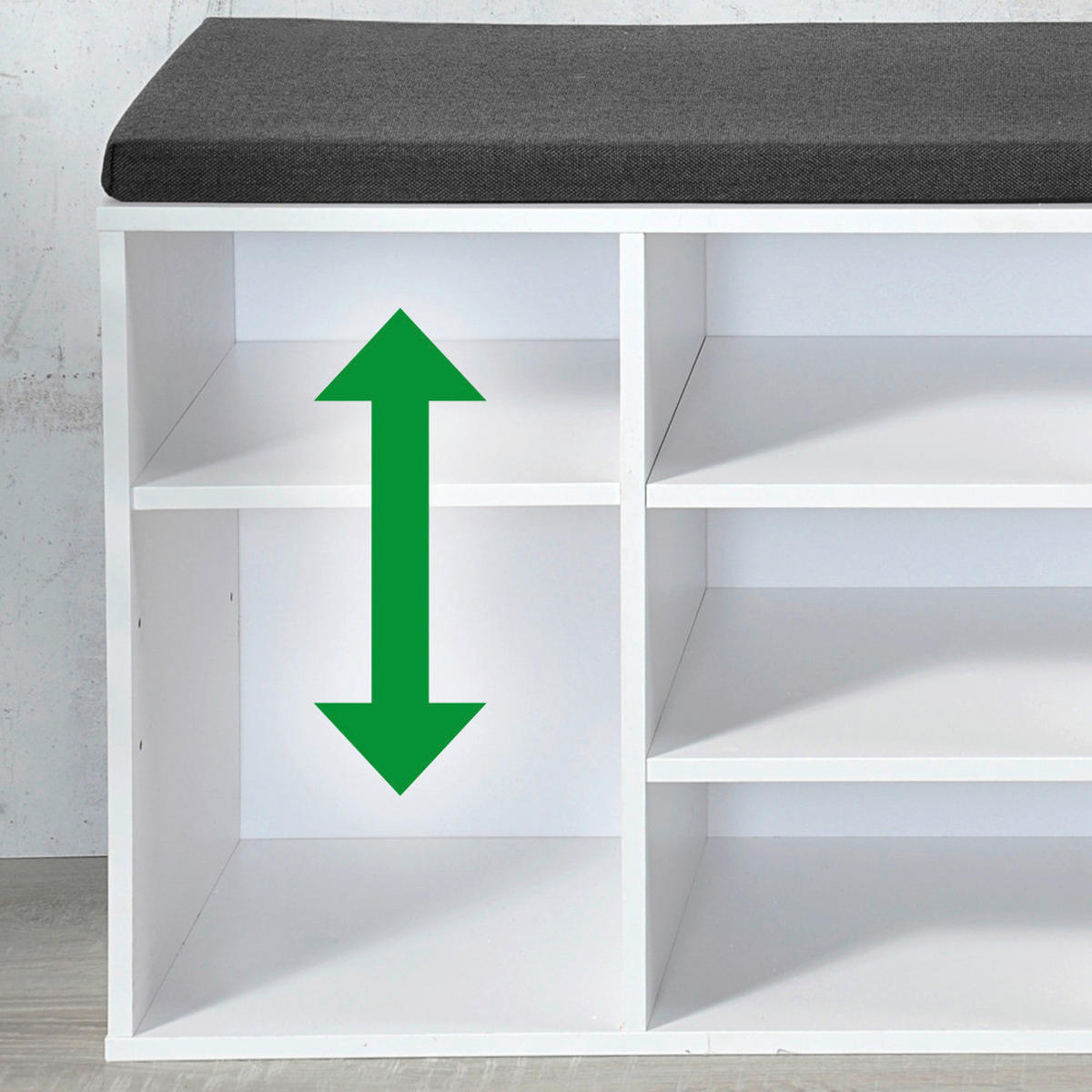 Kesper Schuhschrank mit Sitzkissen grau Textil B/H/L: ca. 29,5x48x1035 cm Schuhschrank_mit_Sitzkissen - weiß/grau (1035,00/29,50/48,00cm) - Kesper