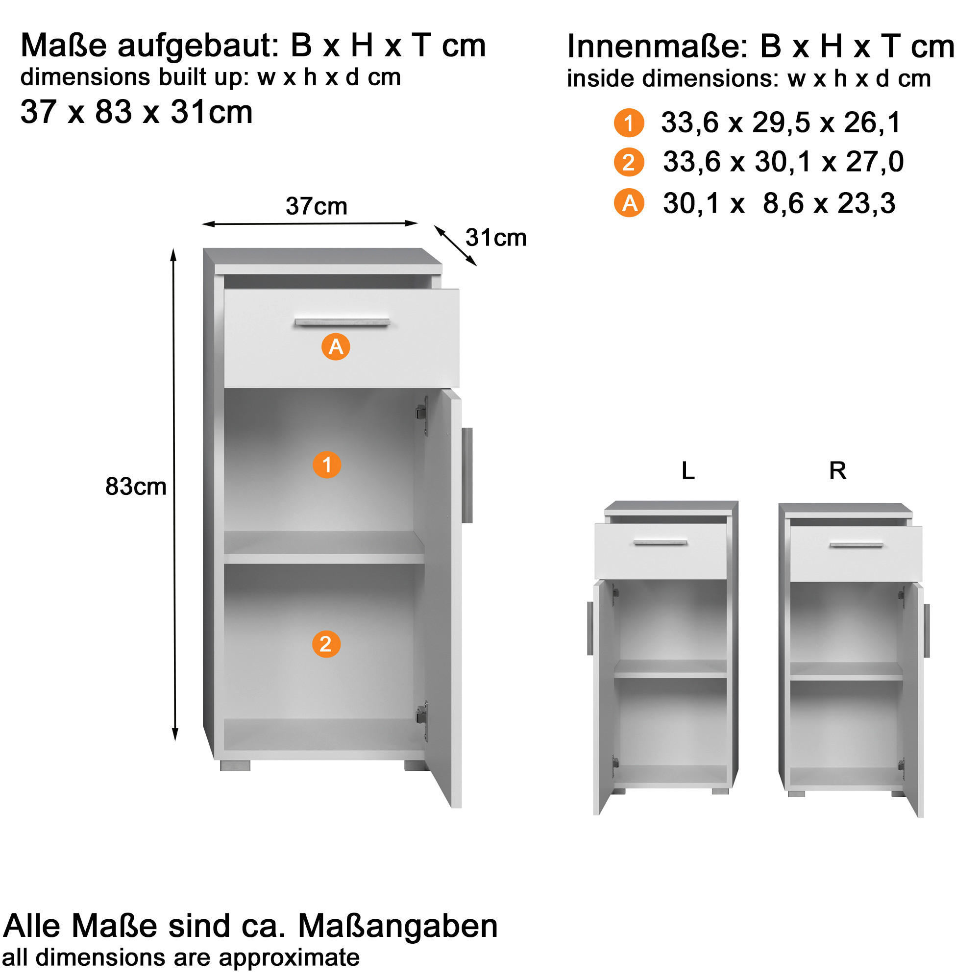 Stauraumelement Wons weiß Hochglanz weiß matt B/H/T: ca. 37x83x31 cm Wons - weiß (37,00/83,00/31,00cm) - Trendteam