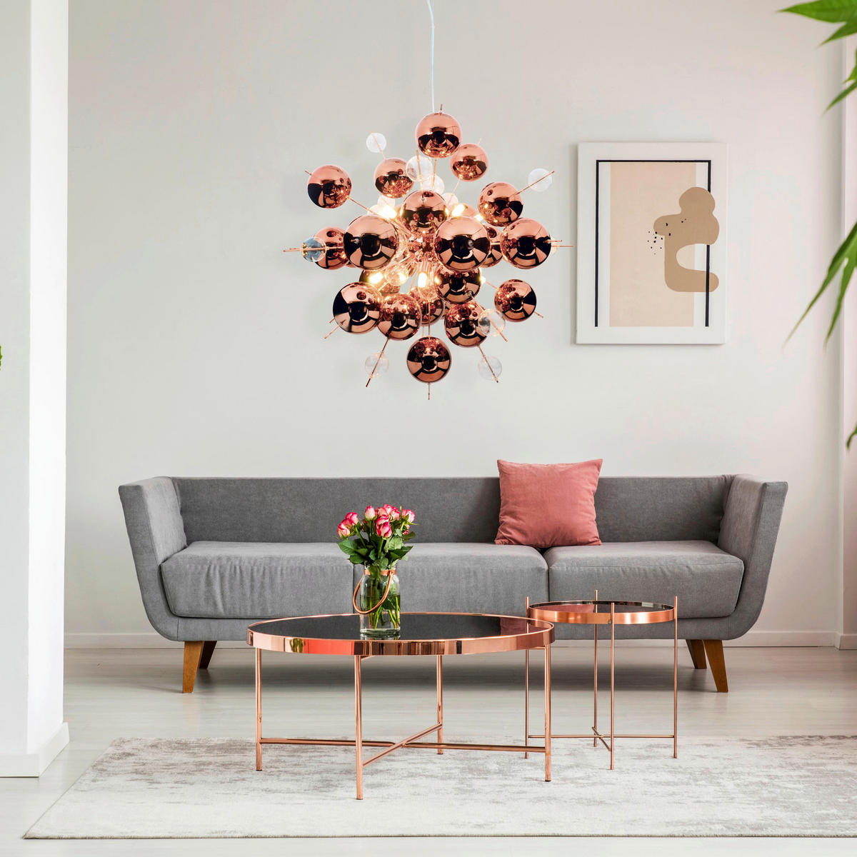 Näve Leuchten Pendelleuchte 7026447 Kupfer Glas Metall B/H/T: ca. 65x150x65 cm G9 10 Brennstellen Explosion - Kupfer (65,00/150,00/65,00cm) - Näve Leuchten