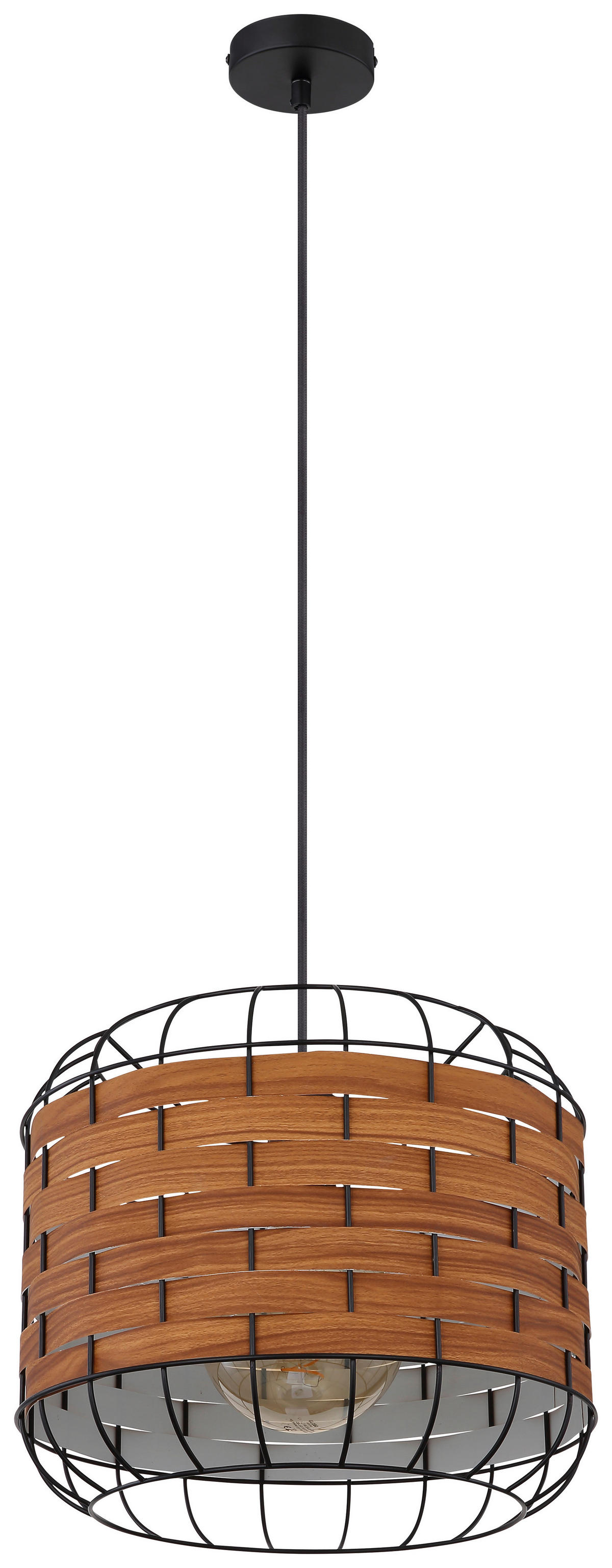 GLOBO Pendelleuchte ELMAR 15665H natur schwarz Metall Kunststoff H/D: ca. 120x35 cm 1.0 Brennstellen ELMAR - natur/schwarz (35,00/120,00cm) - GLOBO