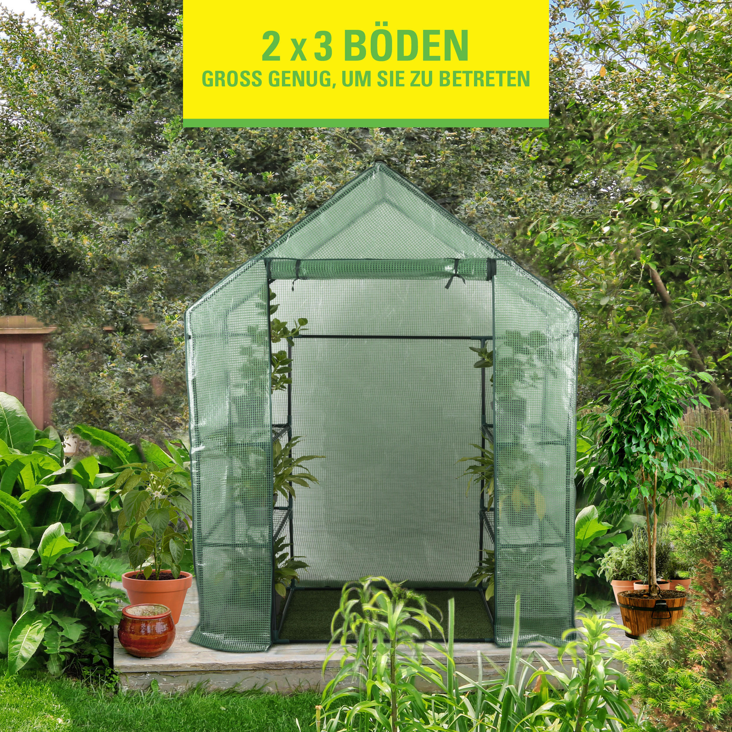 Kinzo Gewächshaus B/H/L: ca. 73x195x143 cm Gewächshaus_begehbar - grün (143,00/73,00/195,00cm) - Kinzo
